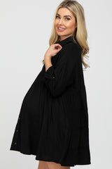 Black Button Front Collared Maternity Dress