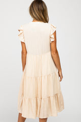 Cream Tiered Ruffle Sleeve Midi Dress