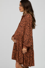 Rust Animal Print Collared Button Front Maternity Dress