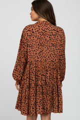 Rust Animal Print Collared Button Front Maternity Dress