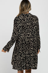 Black Animal Print Collared Button Front Dress