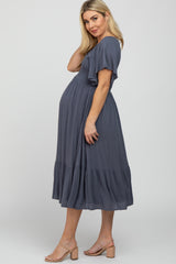 Charcoal Smocked Ruffle Maternity Dress