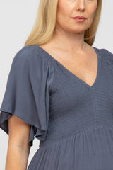 Charcoal Smocked Ruffle Maternity Dress