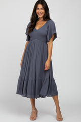 Charcoal Smocked Ruffle Maternity Dress