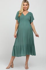 Mint Smocked Ruffle Maternity Dress