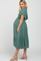 Mint Smocked Ruffle Maternity Dress