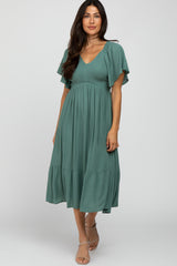 Mint Smocked Ruffle Maternity Dress