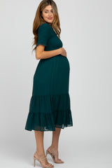 Teal Swiss Dot Smocked Maternity Midi Dress