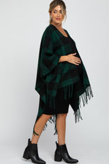 Forest Green Plaid Fringe Maternity Poncho