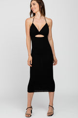 Black Front Cutout Halter Midi Dress