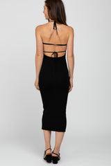 Black Front Cutout Halter Midi Dress