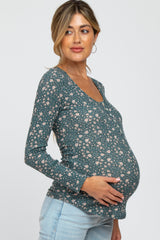 Green Floral Long Sleeve Maternity Top