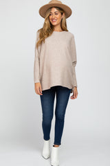 Beige Dolman Sleeve Soft Knit Maternity Top