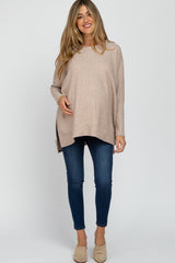 Beige Soft Knit Maternity Long Sleeve Top