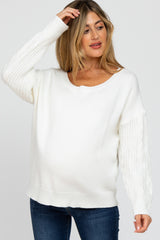 White Knit Braided Sleeve Maternity Sweater