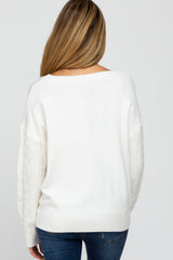 White Knit Braided Sleeve Maternity Sweater