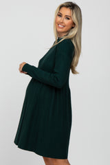 Green Ribbed Mock Neck Long Sleeve Maternity Dress