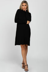 Black Ribbed Mock Neck Long Sleeve Maternity Dress