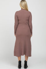 Mauve Mock Neck Flared Maternity Midi Dress