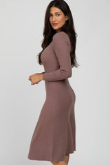 Mauve Mock Neck Flared Midi Dress