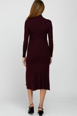 Burgundy Mock Neck Flared Maternity Midi Dress