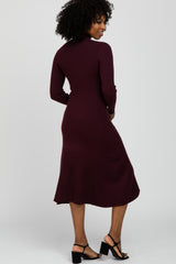 Burgundy Mock Neck Flared Midi Dress