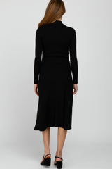 Black Mock Neck Flared Maternity Midi Dress