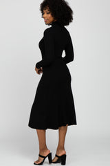 Black Mock Neck Flared Midi Dress