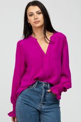 Magenta Long Ruffle Sleeve Maternity Blouse