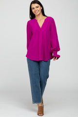 Magenta Long Ruffle Sleeve Blouse