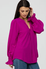 Magenta Long Ruffle Sleeve Blouse