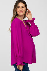 Magenta Long Ruffle Sleeve Maternity Blouse