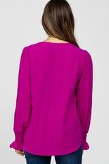 Magenta Long Ruffle Sleeve Maternity Blouse