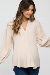 Beige Long Ruffle Sleeve Maternity Blouse