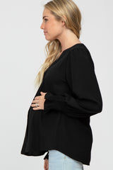 Black Long Ruffle Sleeve Maternity Blouse