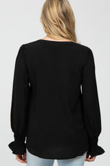 Black Long Ruffle Sleeve Maternity Blouse