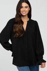 Black Long Ruffle Sleeve Blouse