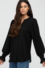 Black Long Ruffle Sleeve Blouse