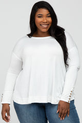 Ivory Button Accent Long Sleeve Maternity Plus Top