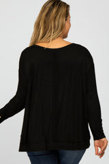 Black Button Accent Long Sleeve Maternity Plus Top