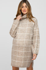 Taupe Grid Knit Maternity Sweater Dress