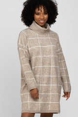 Taupe Grid Knit Sweater Dress