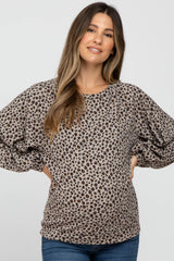 Taupe Animal Print Knit Bubble Sleeve Maternity Top