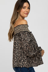 Black Floral Smocked Off Shoulder Maternity Top