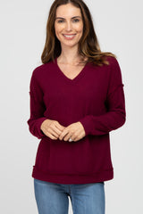 Burgundy Waffle Knit V-Neck Top