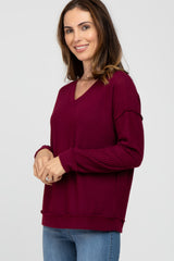 Burgundy Waffle Knit V-Neck Top