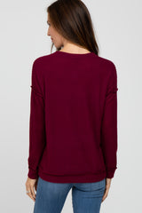 Burgundy Waffle Knit V-Neck Top