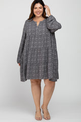 Charcoal Printed Tiered Maternity Plus Dress