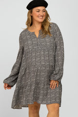 Charcoal Printed Tiered Maternity Plus Dress