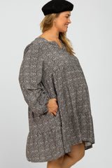 Charcoal Printed Tiered Maternity Plus Dress